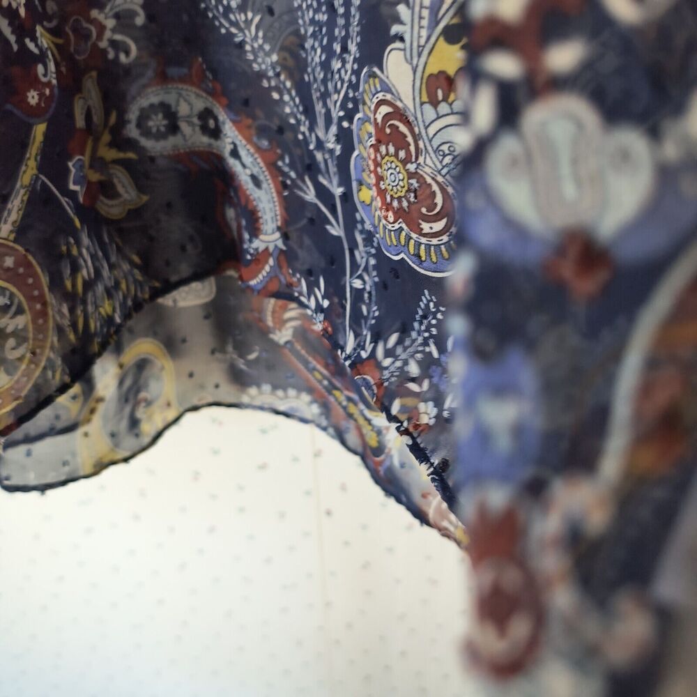 Style & Co Peasant Top XL Sheer Swiss Dot Paisley Blue Career Bell Sleeves Flowy - Picture 9 of 16